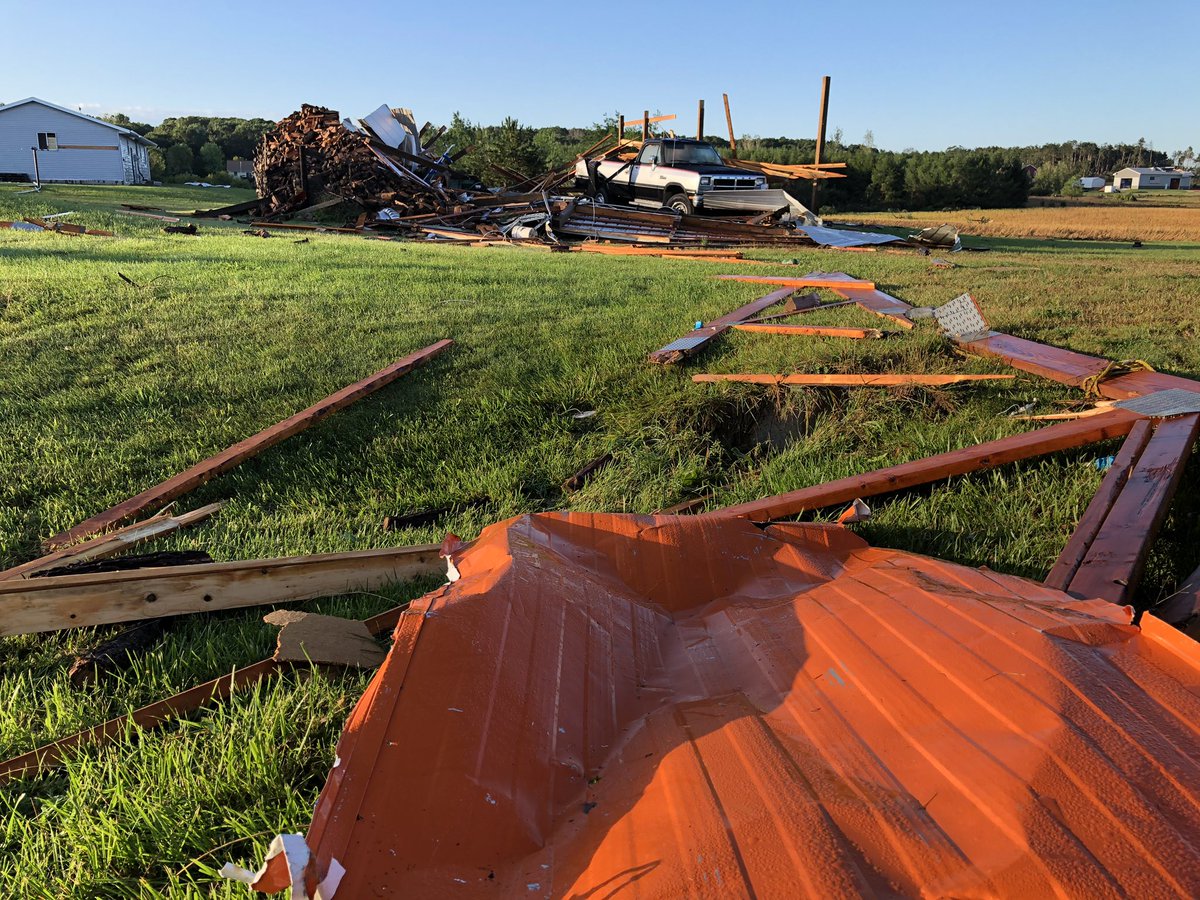 Tornado damage from touchdown near Highway 29 in Elk Mound, WI