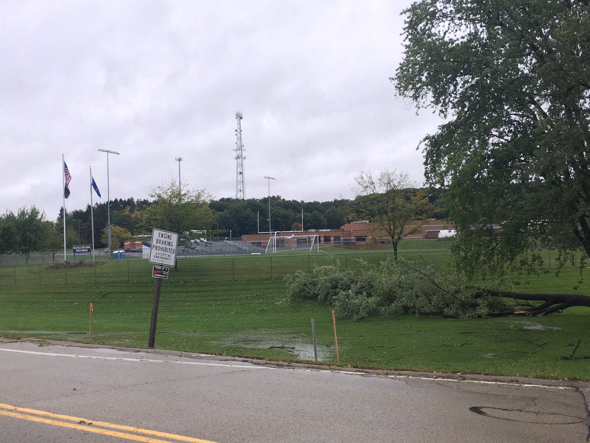 Belleville this morning where crews are cleaning up damage from severe weather last night. While full tornado survey is still ongoing, officials say preliminary results are that a weak tornado went through the village last night