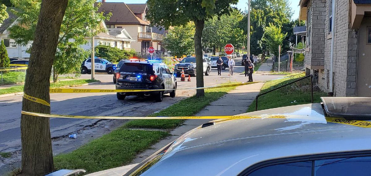 Evidence markers police have placed around a playground on scene. Milwaukee Fire Department says they were dispatched to the scene for a report of a shooting, three people transported to area hospitals.