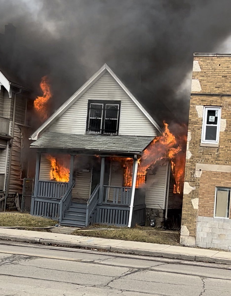 No injuries in a destructive two alarm fire in Milwaukee.  It started inside a vacant house around 11:30 at 39th and Burleigh and spread to an occupied house next door.  First house is destroyed, and the one next door to the west is heavily damaged.