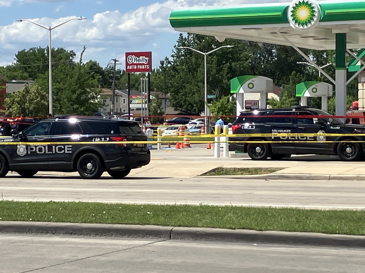 There is a large police presence near 60th and Oklahoma in Milwaukee Wednesday afternoon. Police were dispatched for a shooting. Multiple squads and police tape now surround a BP gas station